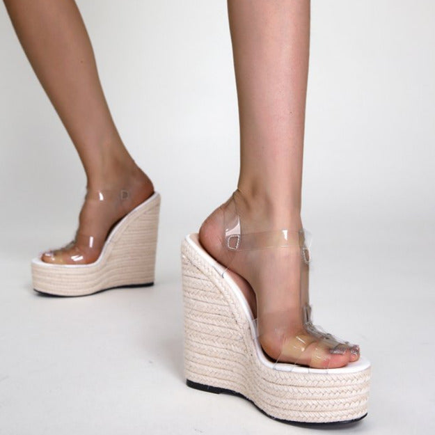 Transparent Strap Slope Heel Sandals Newgew
