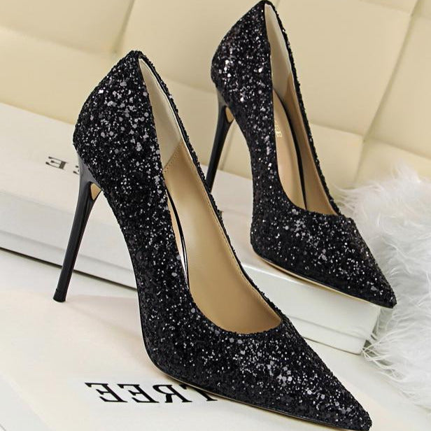 Sequin Decor Point Toe Stiletto Heeled Court Pumps Newgew