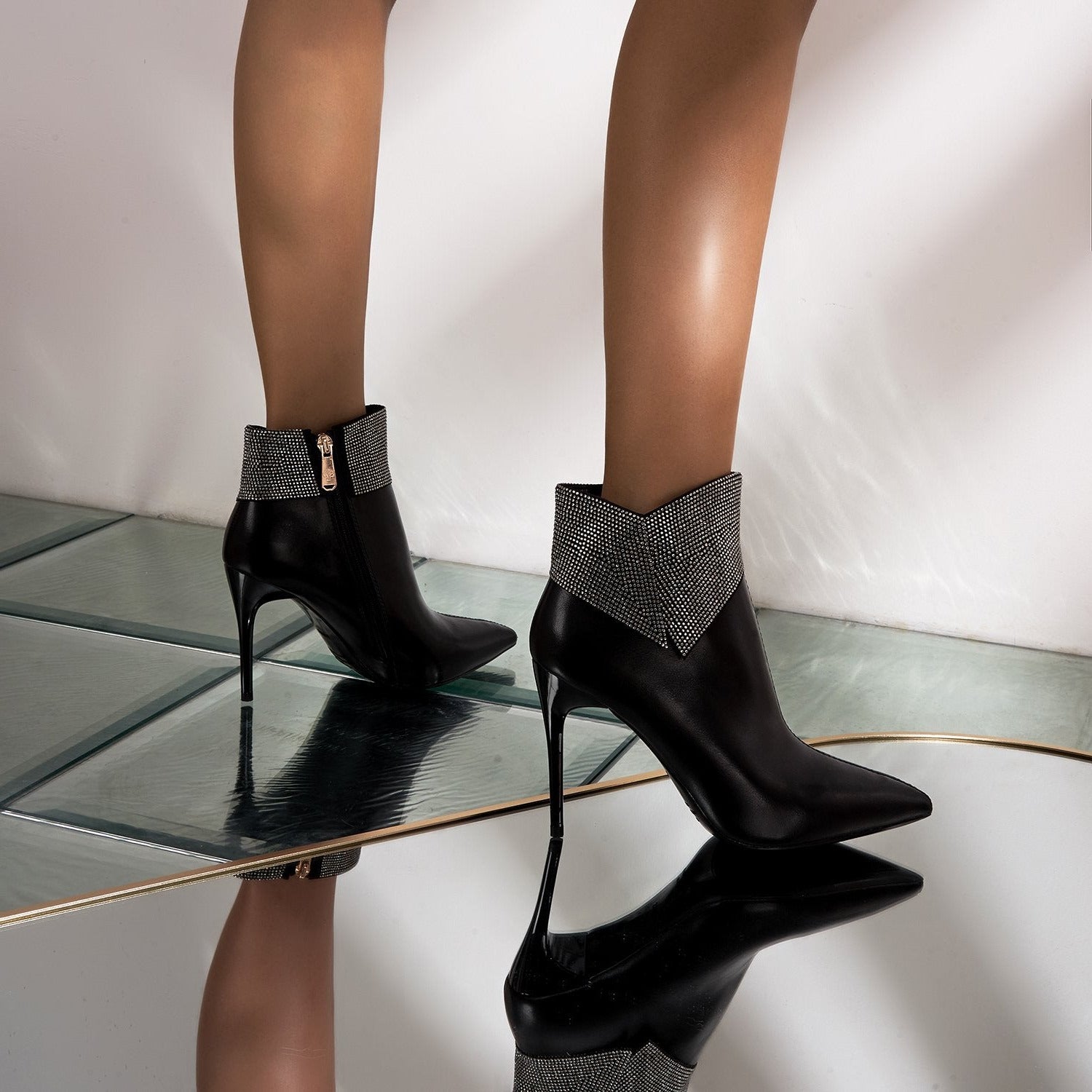 Pointed Toe Side Zipper Fine High Heel Boots Newgew