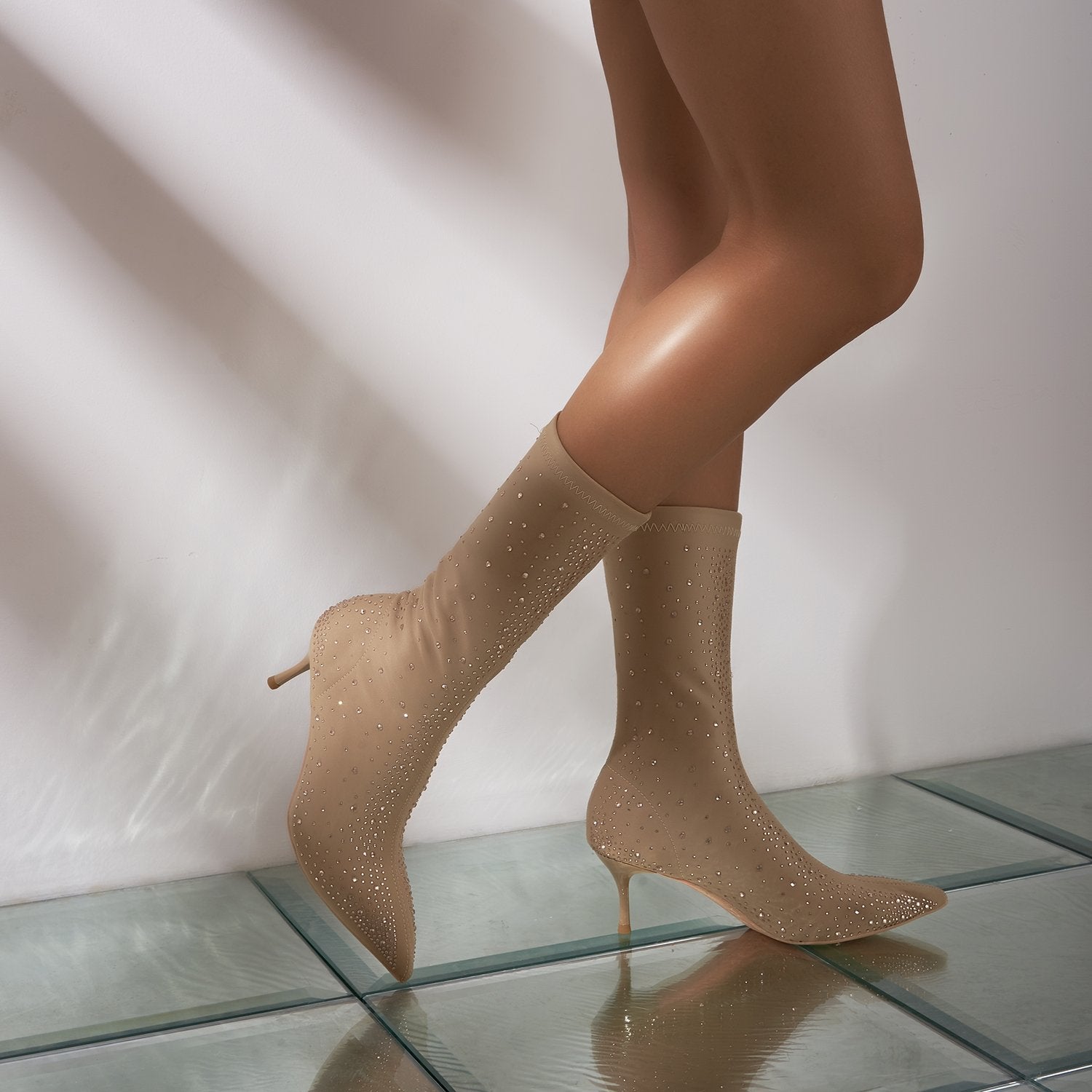 Diamond Elements Pointed Toe Fine High Heel Short Boots Newgew