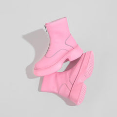 Round Toe Zip Cowhide Short  Martin Boots Zipper Heeled Boots Newgew