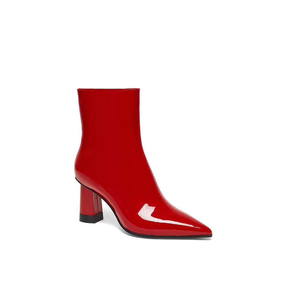 Millie's Pointed Toe Chunky Heel Patent Leather Short Boots Newgew