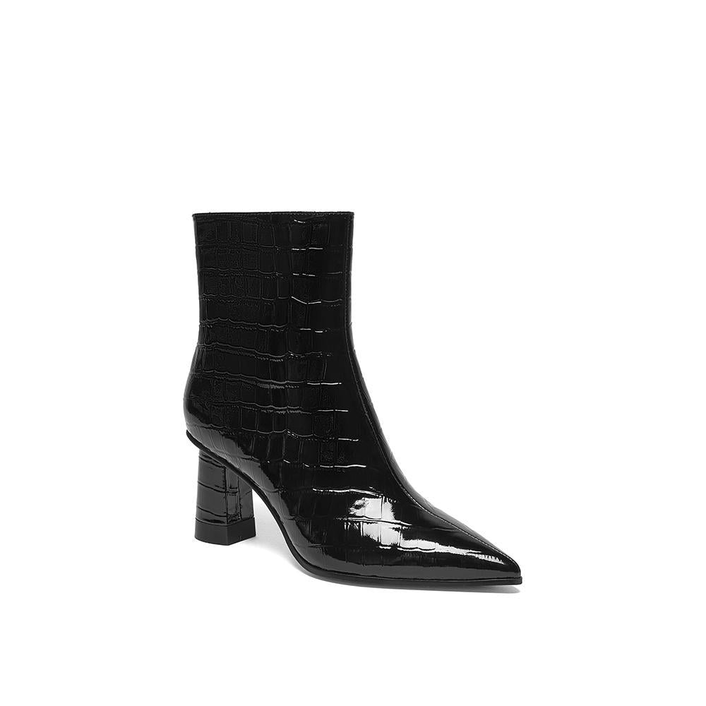 Millie's Pointed Toe Chunky Heel Patent Leather Short Boots Newgew