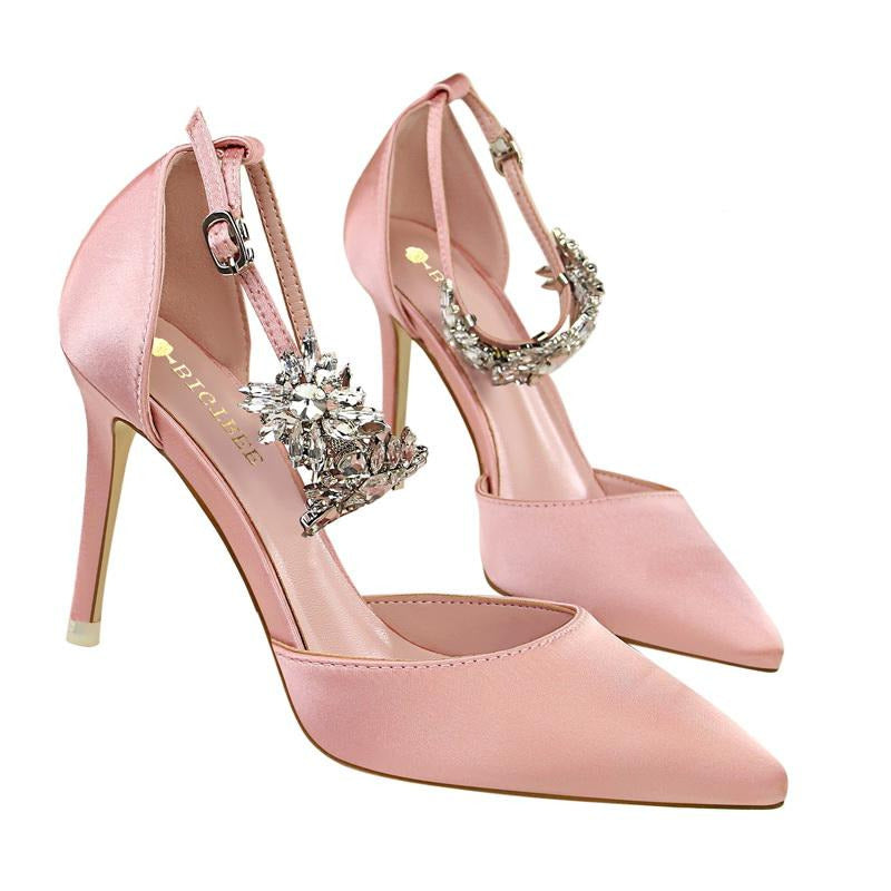 Rhinestone Decor Ankle Strap Stiletto Pumps Newgew