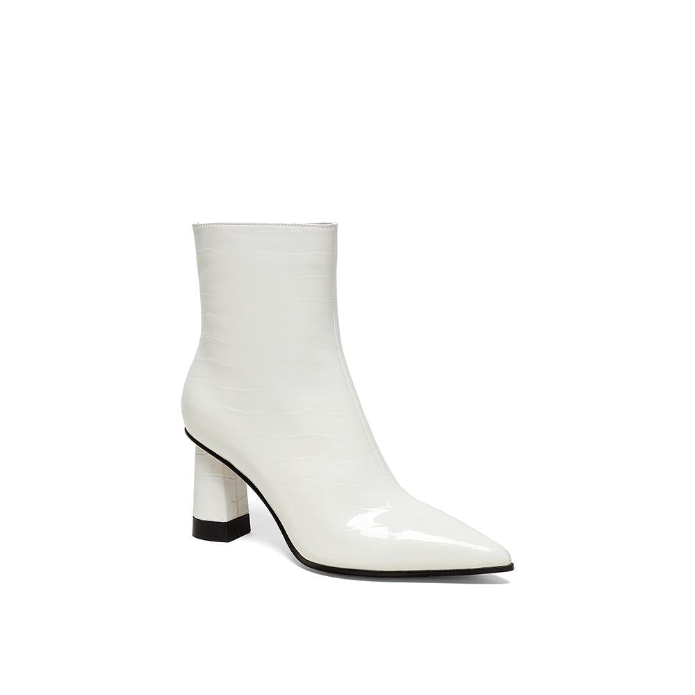 Millie's Pointed Toe Chunky Heel Patent Leather Short Boots Newgew
