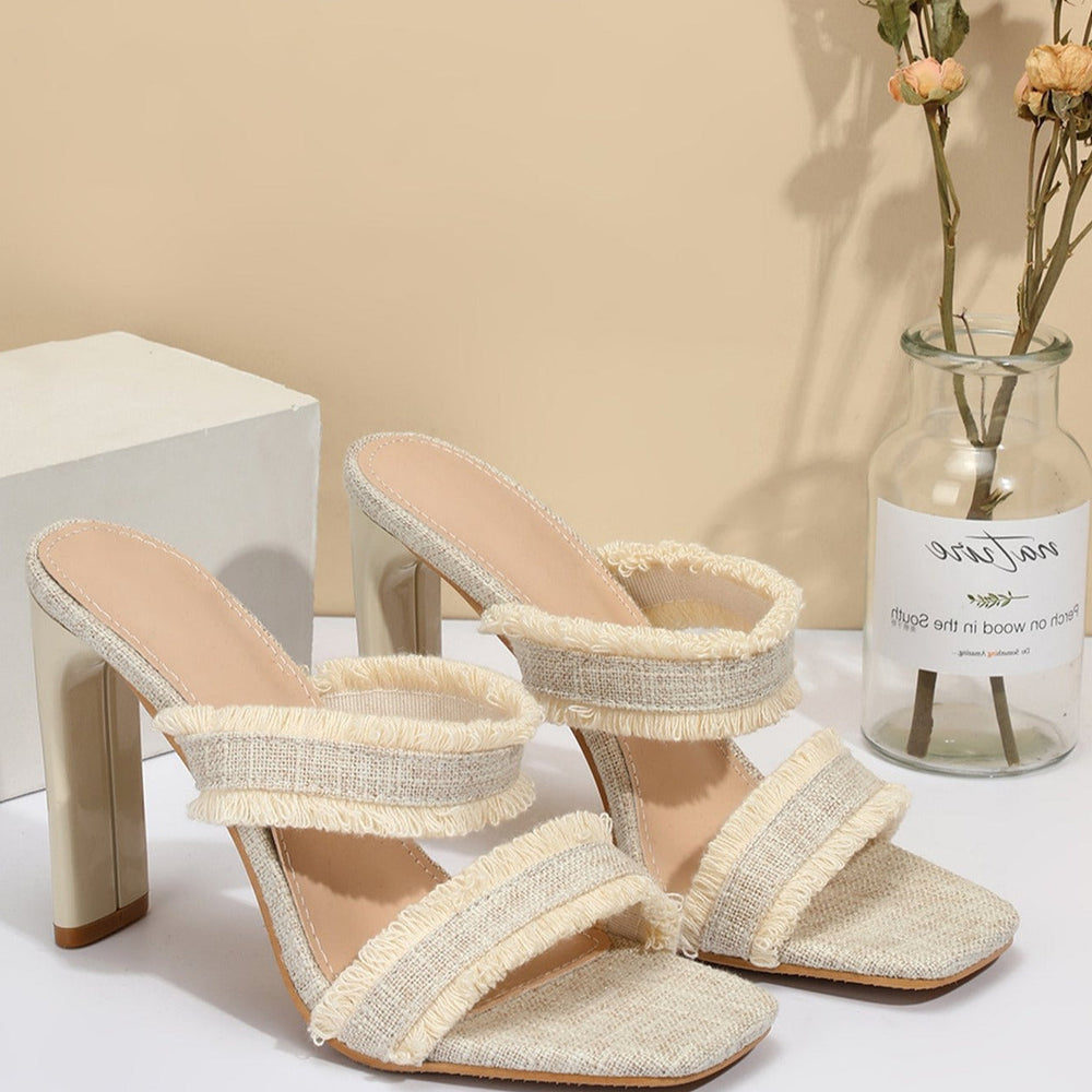 Chunky Heel Denim Fringed Strap Stylish Sandals Newgew