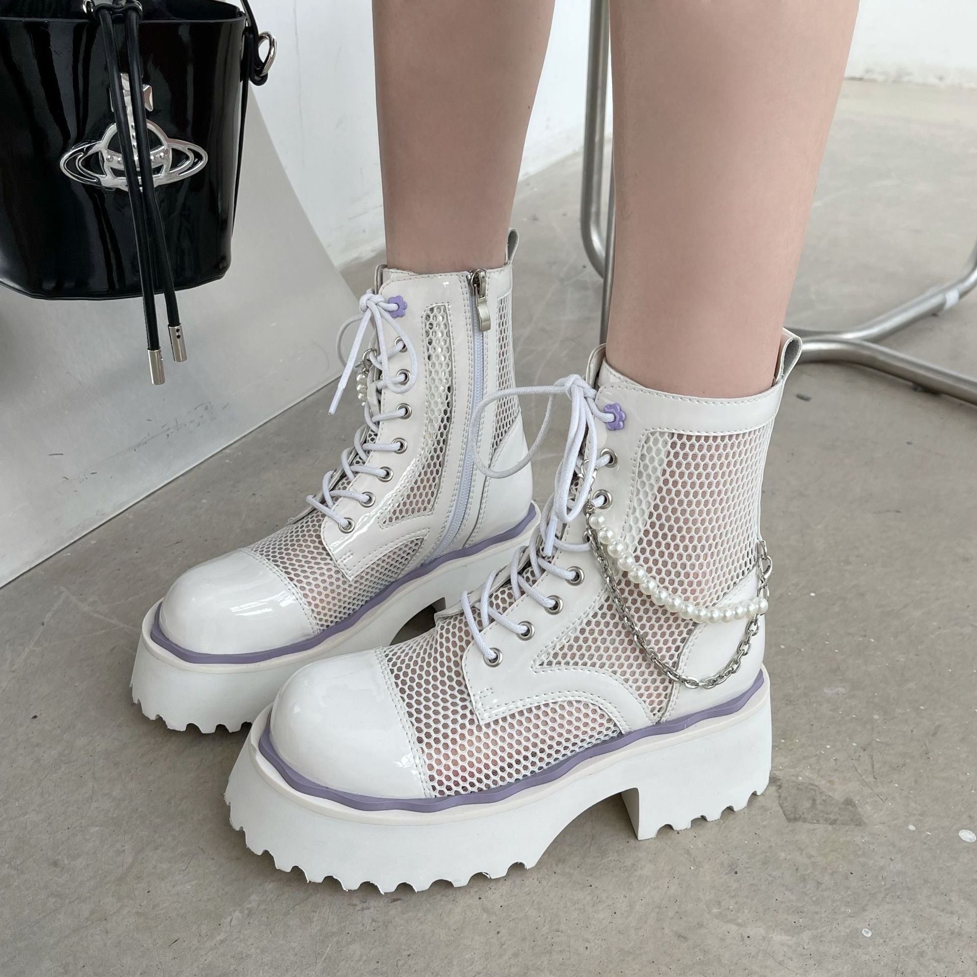 Pearl Chain Thick-Soled Boots Newgew