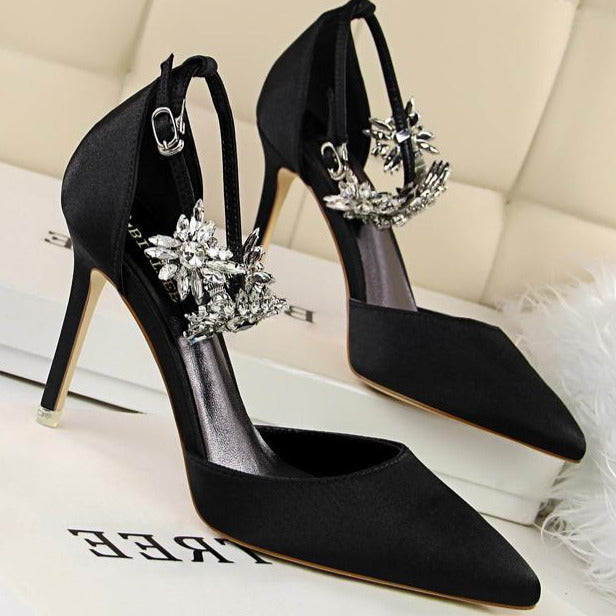 Rhinestone Decor Ankle Strap Stiletto Pumps Newgew