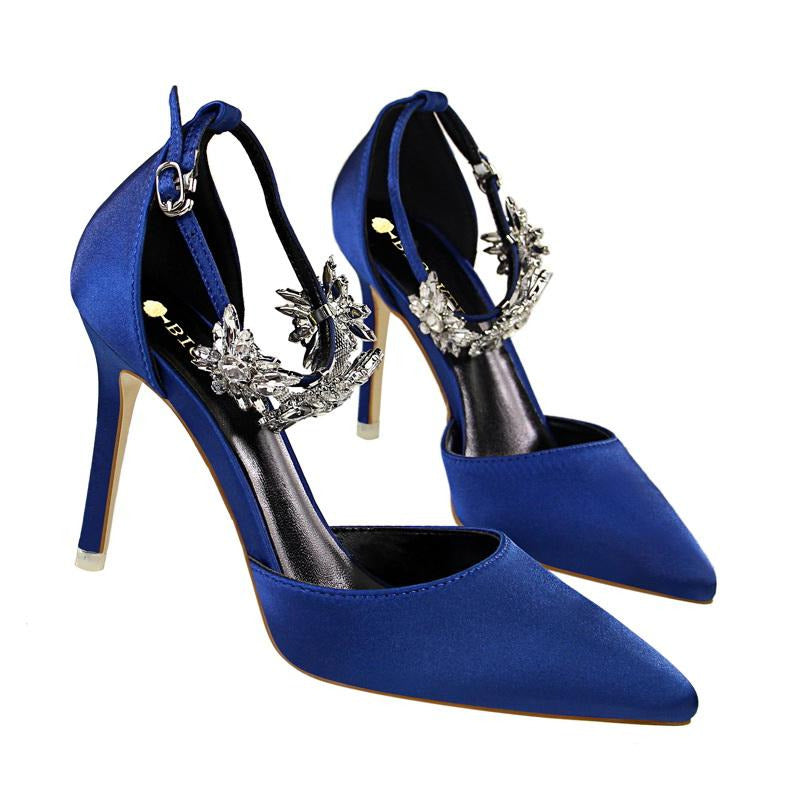 Rhinestone Decor Ankle Strap Stiletto Pumps Newgew