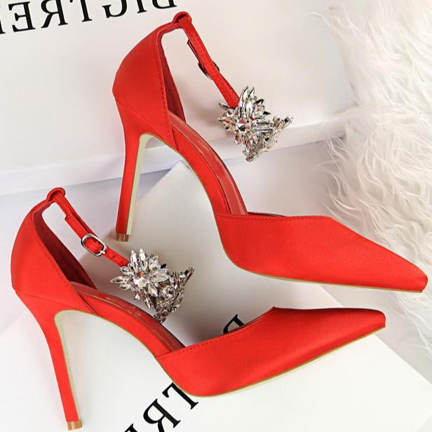 Rhinestone Decor Ankle Strap Stiletto Pumps Newgew