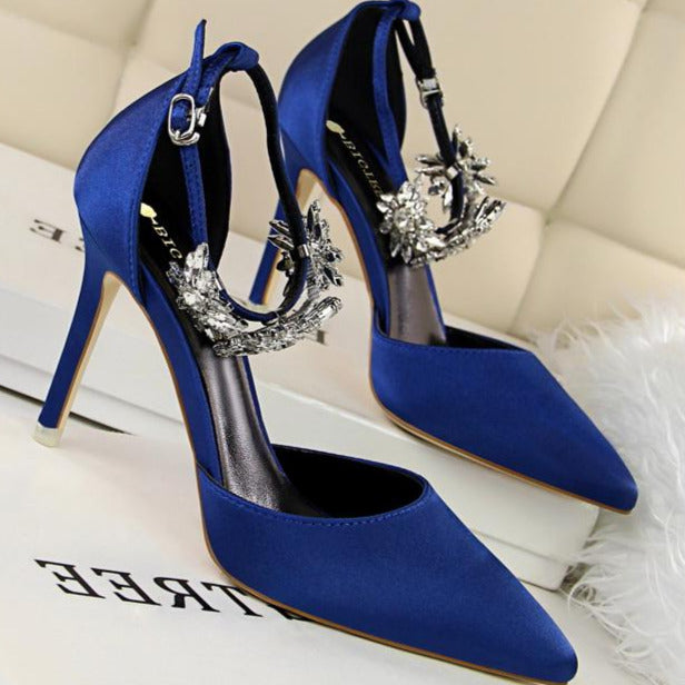 Rhinestone Decor Ankle Strap Stiletto Pumps Newgew