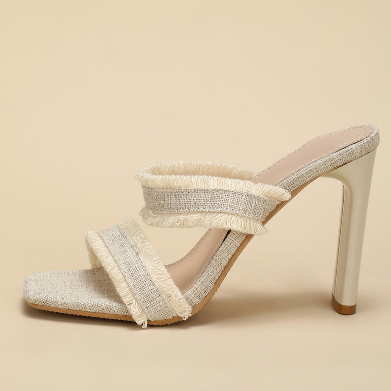 Chunky Heel Denim Fringed Strap Stylish Sandals Newgew
