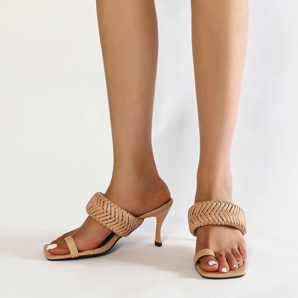 Clip Toe Square Toe Woven High Heel Sandals Newgew