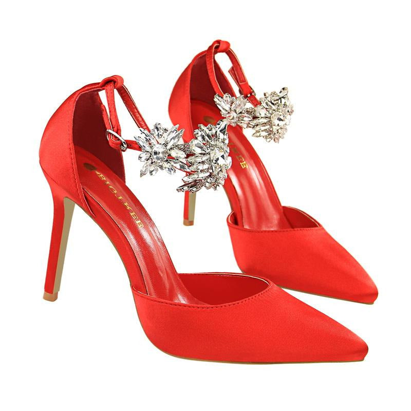 Rhinestone Decor Ankle Strap Stiletto Pumps Newgew