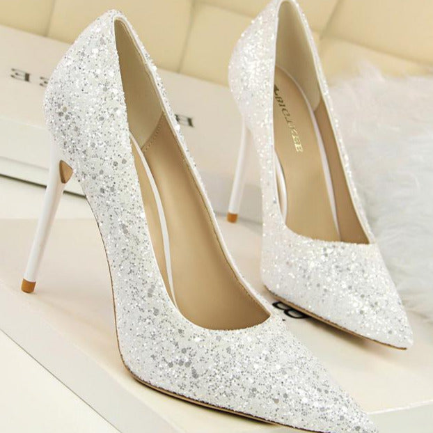 Sequin Decor Point Toe Stiletto Heeled Court Pumps Newgew