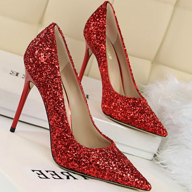 Sequin Decor Point Toe Stiletto Heeled Court Pumps Newgew