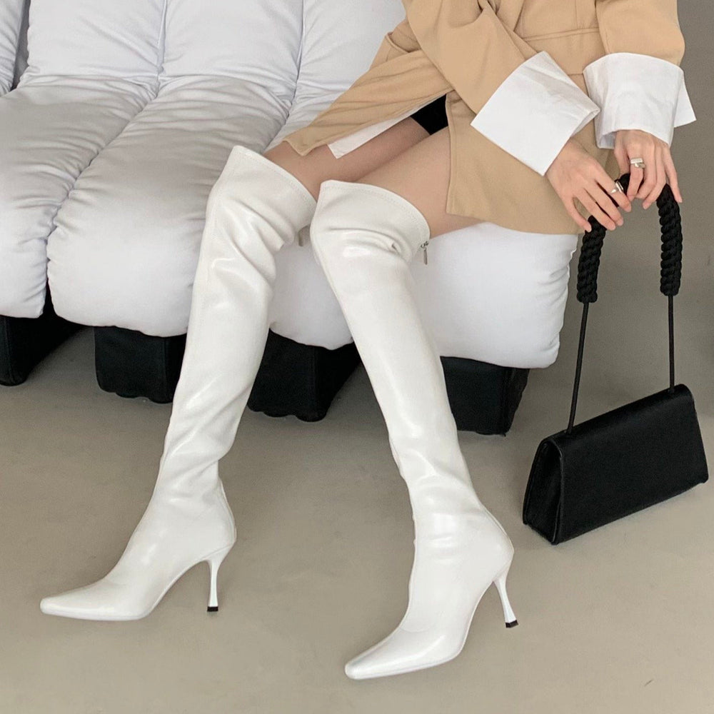Shiny Leather Pointed Toe Stiletto Over-the-knee Boots Newgew