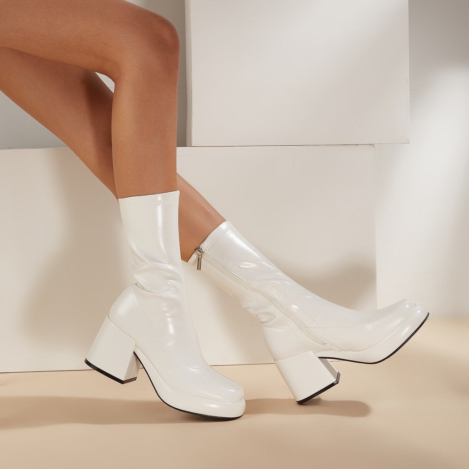 Colorful Thick Heeled Platform Side Zipper Boots Newgew