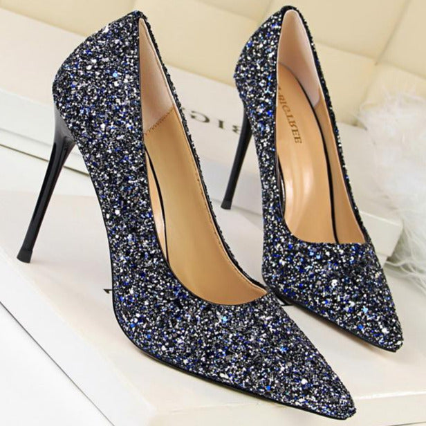 Sequin Decor Point Toe Stiletto Heeled Court Pumps Newgew
