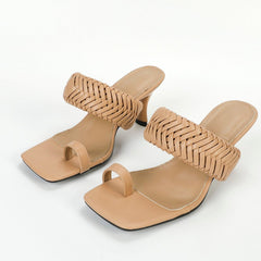 Clip Toe Square Toe Woven High Heel Sandals Newgew