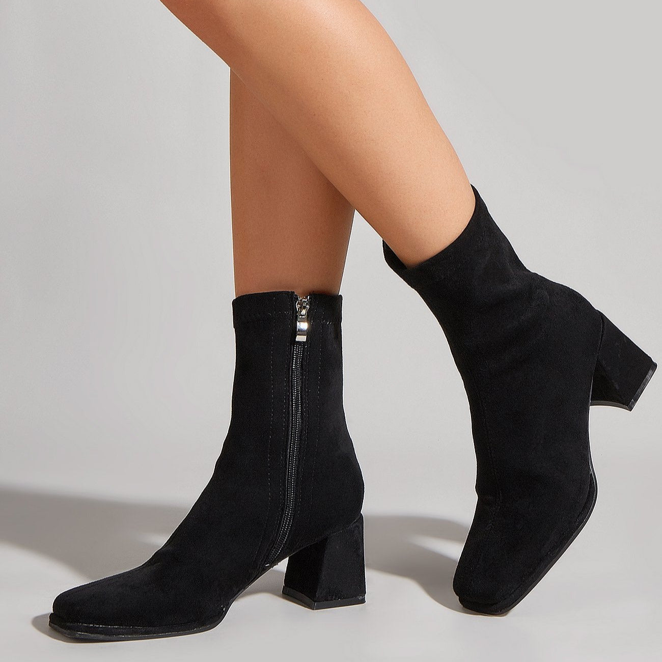 Side Zipper Square Heel Boots Newgew