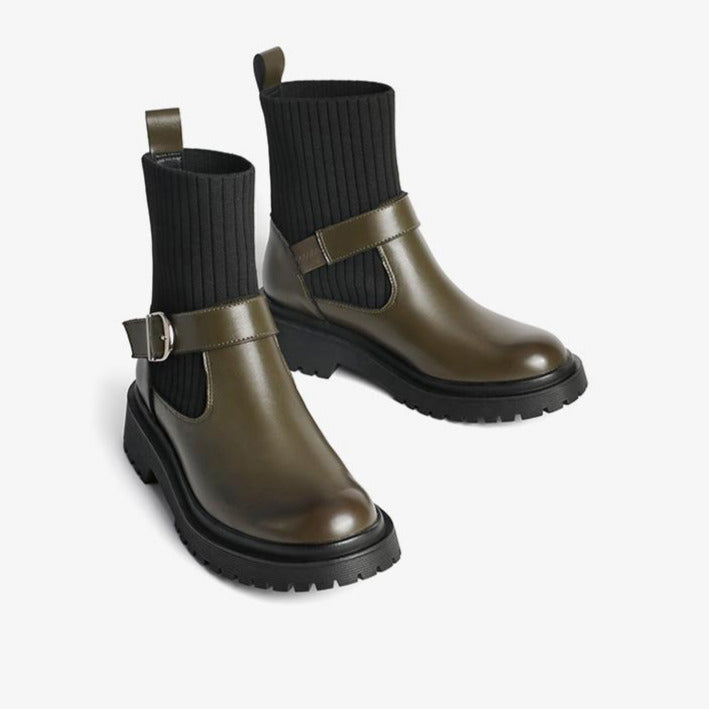 Buckle Design Knitted Tube Chelsea Boots Newgew