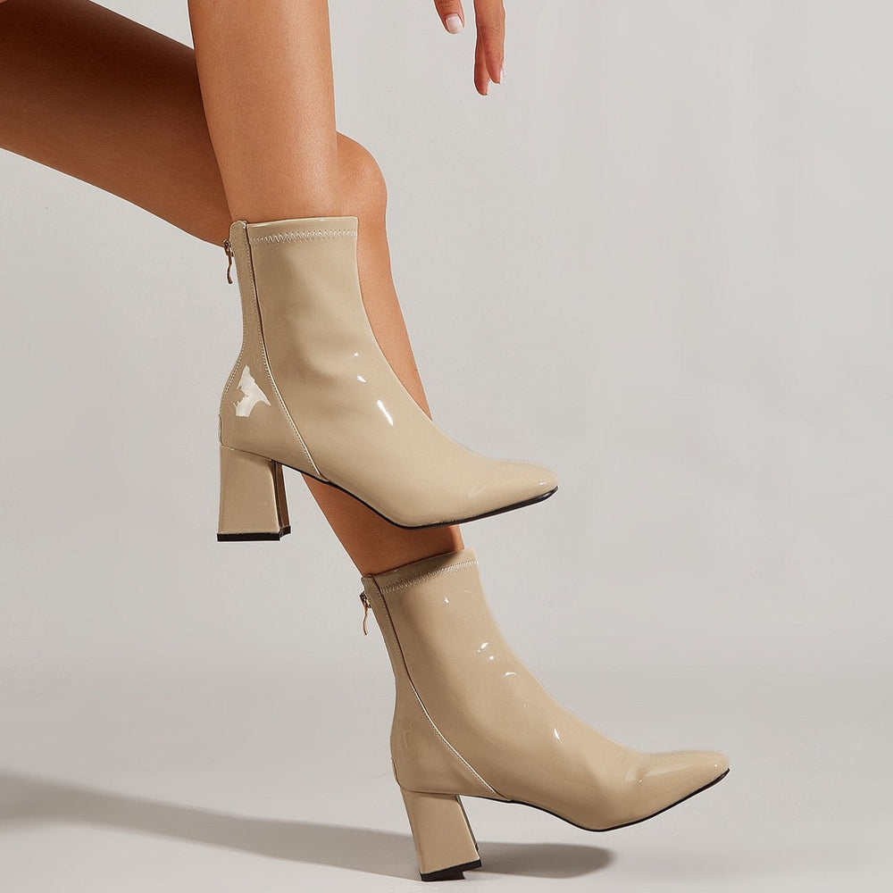 Minimalist Thick Heeled Back Zipper Short Boots Newgew