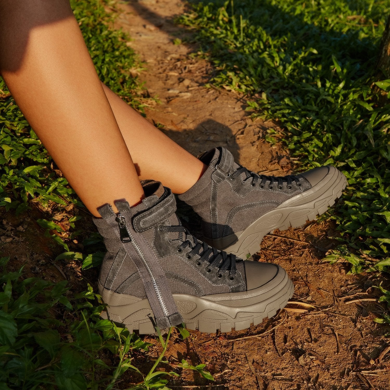 Side Zip Lace-up Sport Boots Zipper Detail Sport Boots Newgew