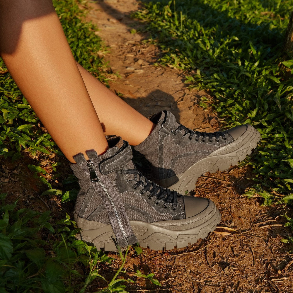 Side Zip Lace-up Sport Boots Zipper Detail Sport Boots Newgew