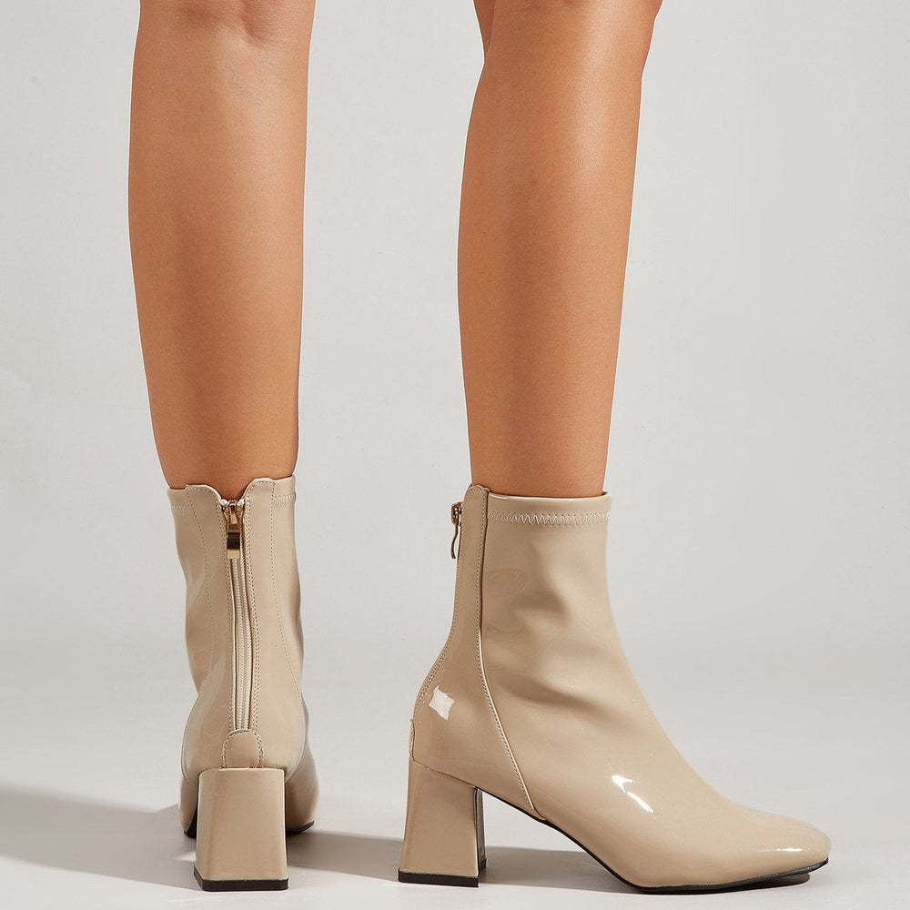 Minimalist Thick Heeled Back Zipper Short Boots Newgew