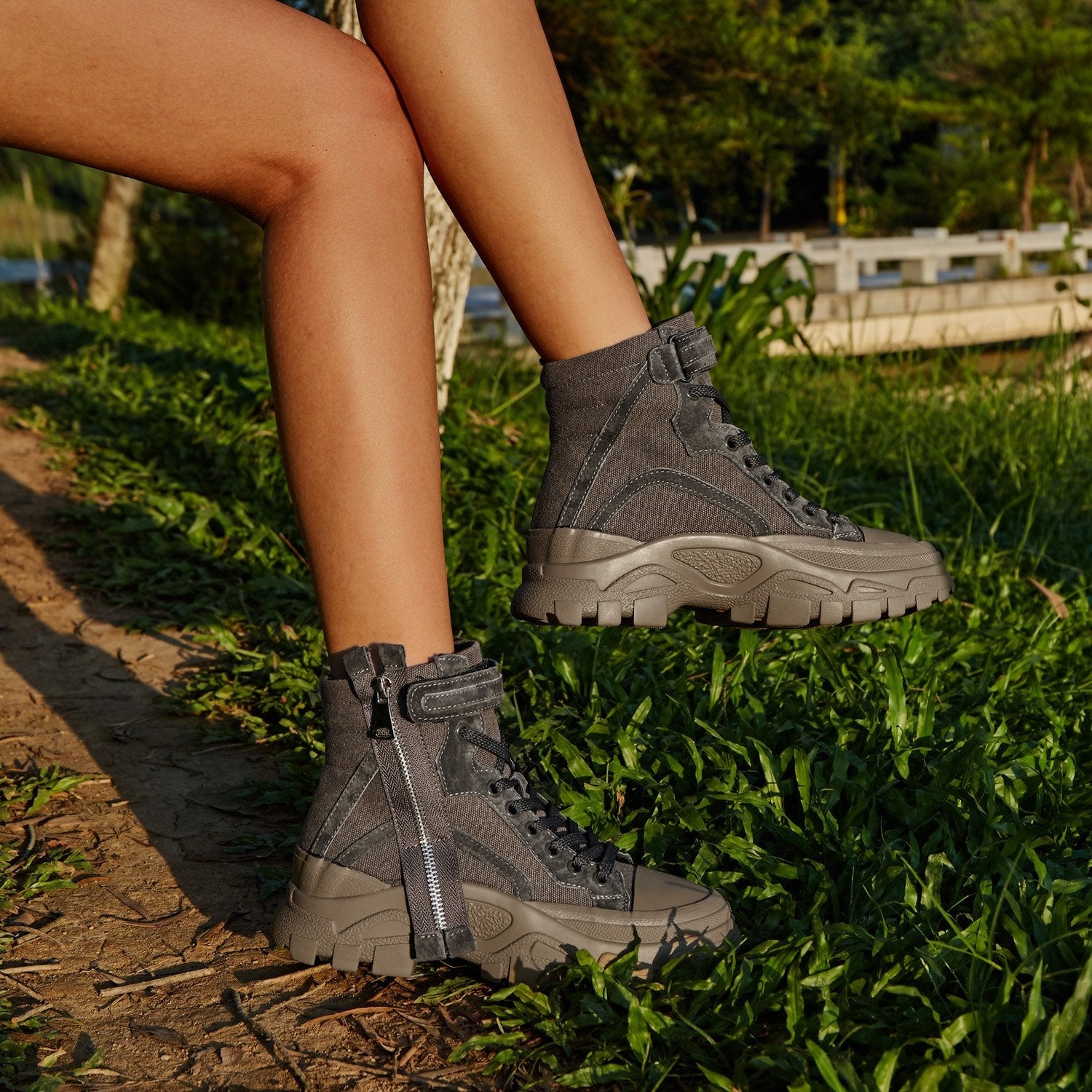 Side Zip Lace-up Sport Boots Zipper Detail Sport Boots Newgew