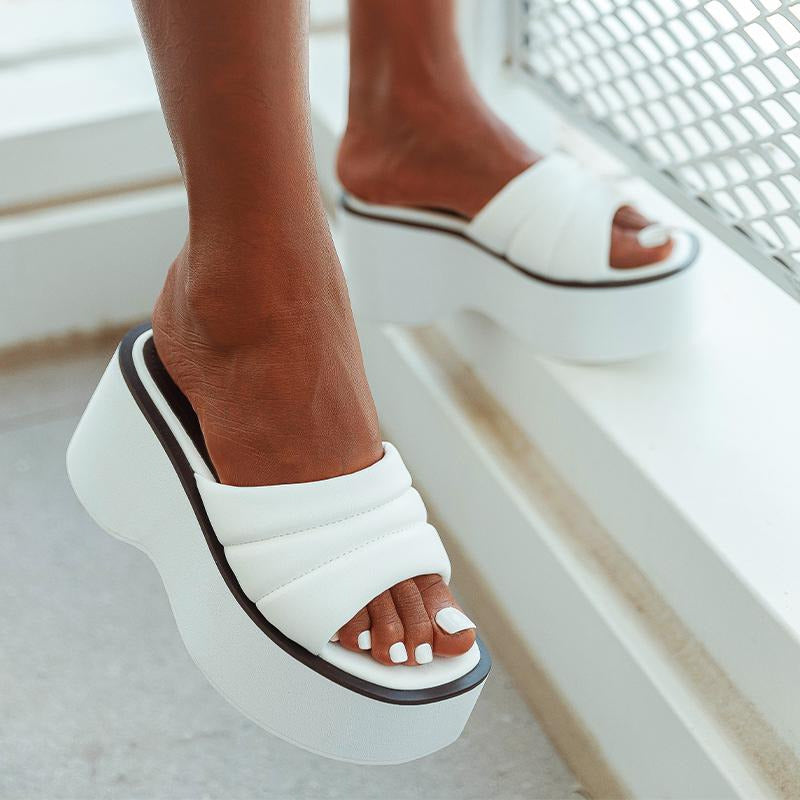 Slope Heeled Thick Soled Square Toe Sandals Newgew