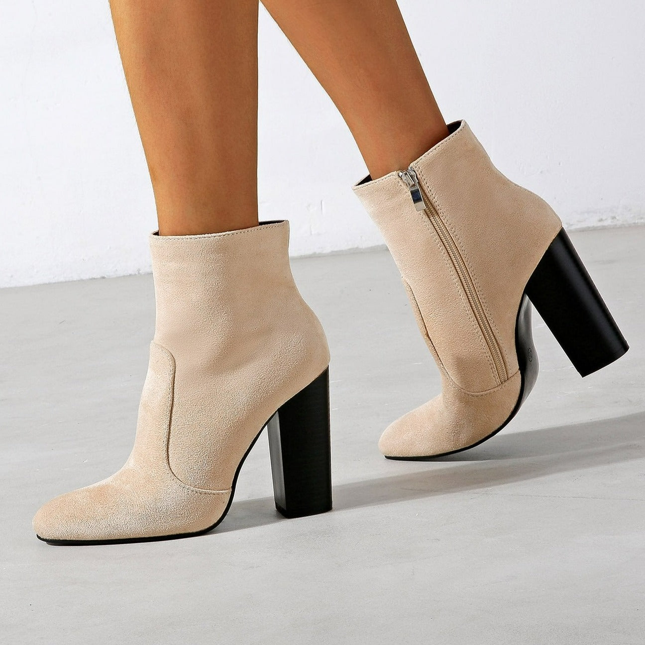 NewThick High Heeled Round Toe Suede Boots Women Newgew