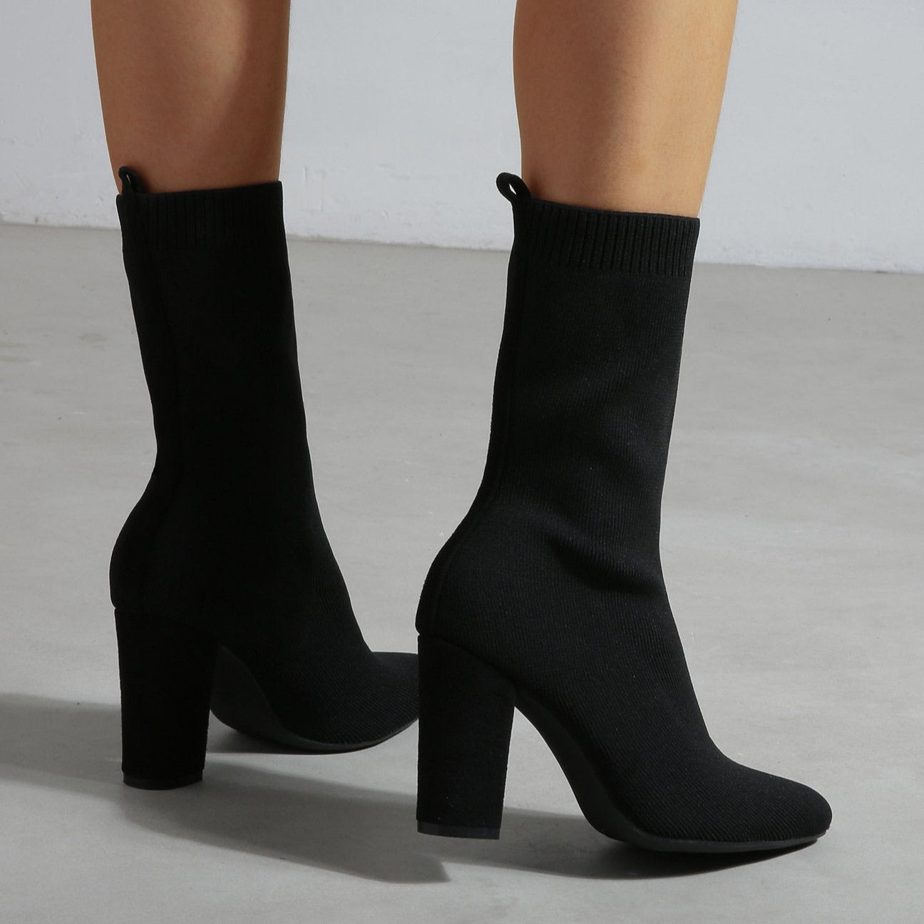 Pointed Toe Chunky Heel Sock Boots Newgew