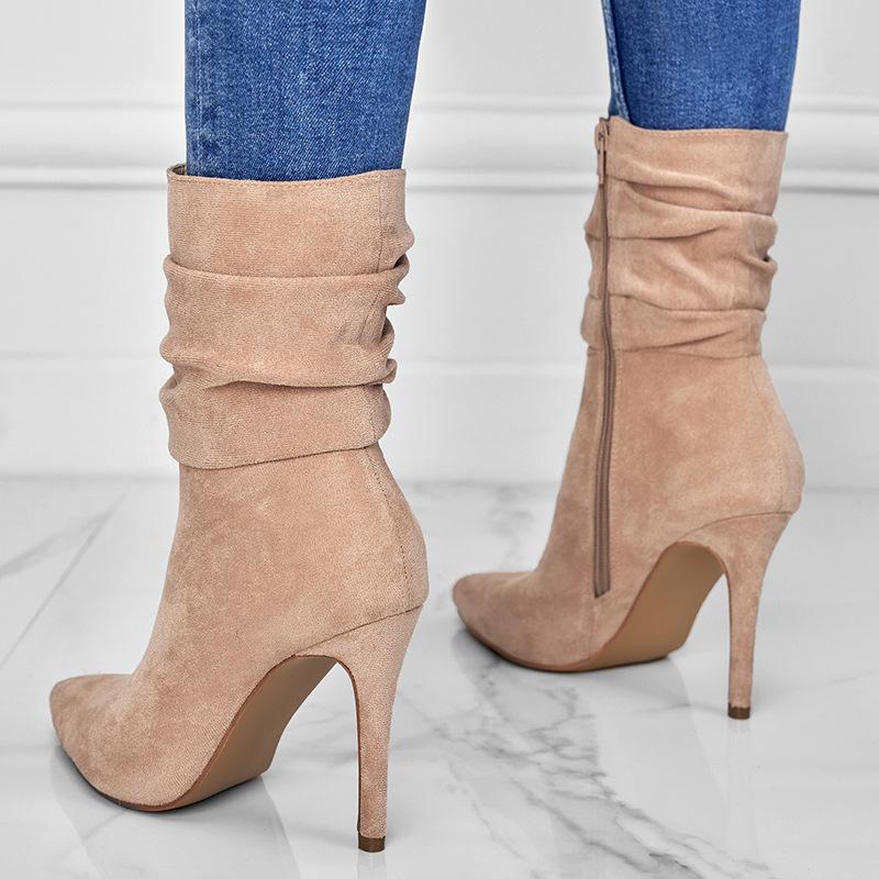 Point Toe Heeled Suede Boots Newgew