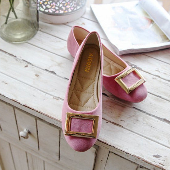 Buckle Decor Suede Ballet Flats Newgew