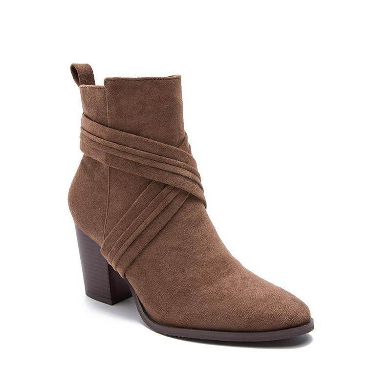 Suede Thick Heeled Side Zipper Boots Newgew