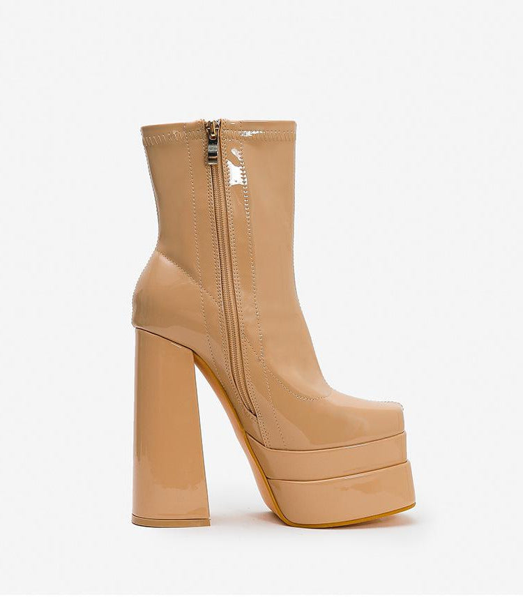 High Waterproof Platform Thick Heeled Side Zip Boots Newgew