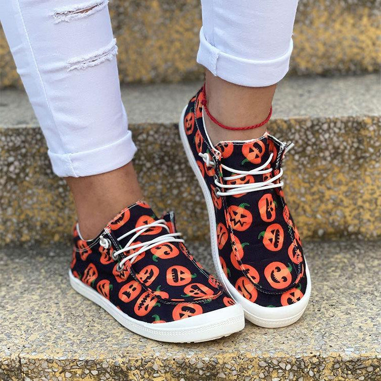 Halloween Round Toe Front Lace-up Sneakers Newgew