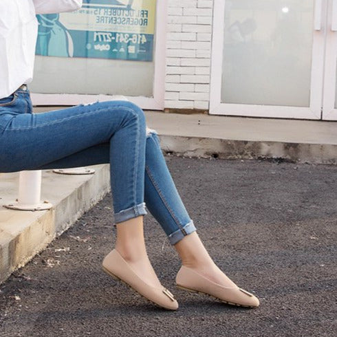 Buckle Decor Suede Ballet Flats Newgew