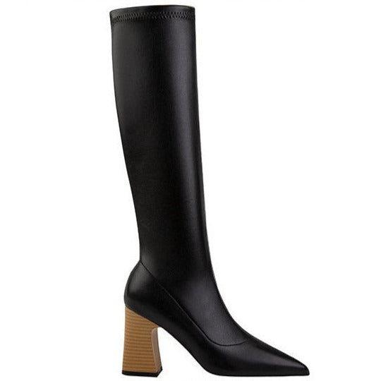 Pointed Toe Chunky Heel Elastic Boots Newgew