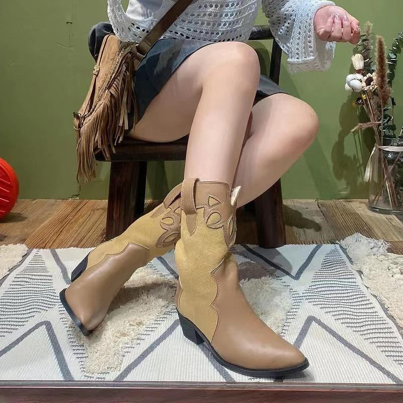 Retro Pointed Toe High Heel Western Cowboy Boots Newgew
