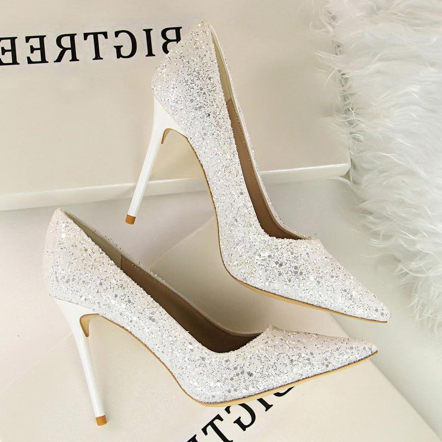 Sequin Decor Point Toe Stiletto Heeled Court Pumps Newgew