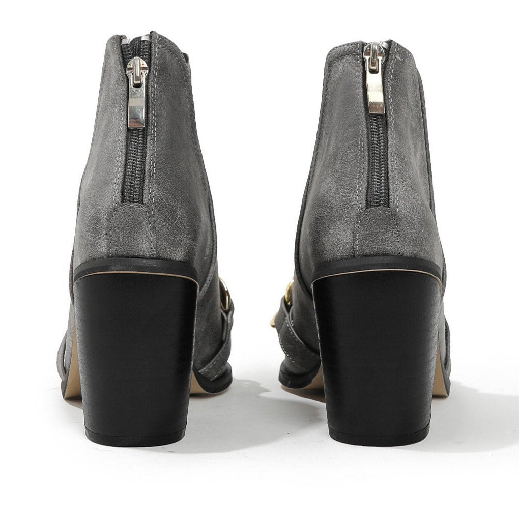 Chunky Heel Pointed Toe Chain Boots Newgew