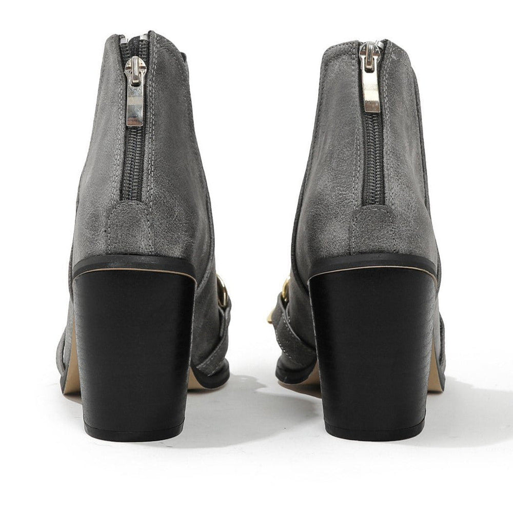 Chunky Heel Pointed Toe Chain Boots Newgew