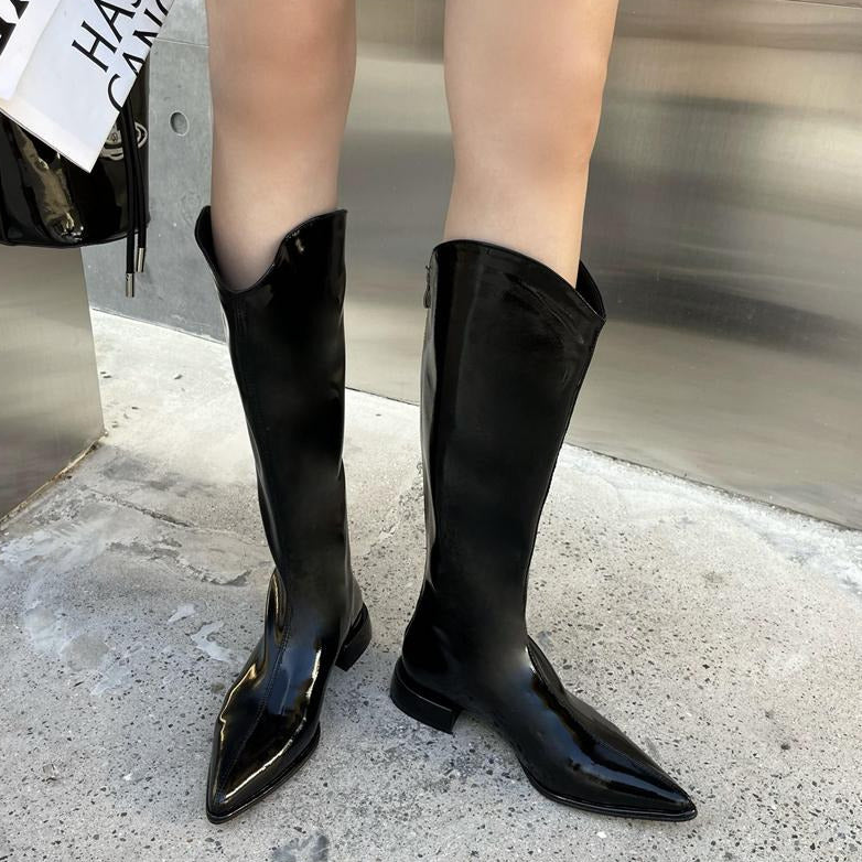Pointed Toe Chunky Heel Knight Boots Newgew