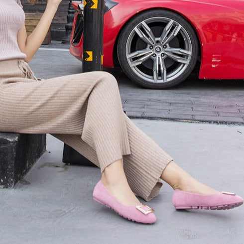 Buckle Decor Suede Ballet Flats Newgew