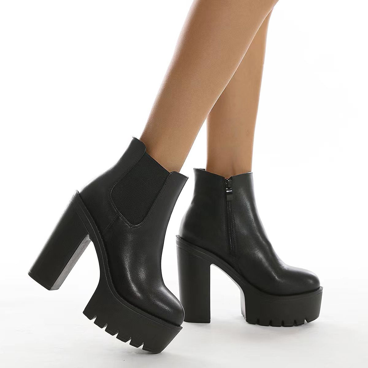 British Style High Heeled Thick Heeled Short Boots Newgew