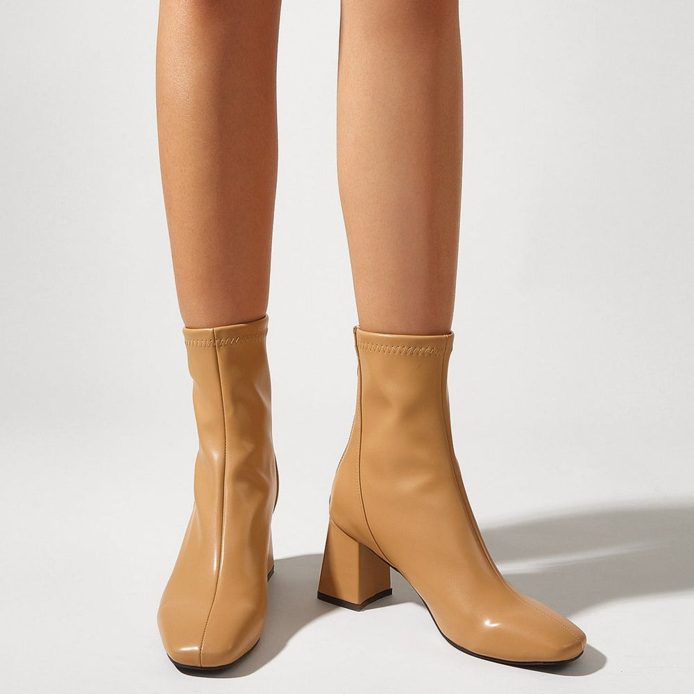 Minimalist Thick Heeled Back Zipper Short Boots Newgew