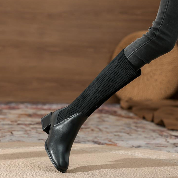 Square Toe chunky heeled long sock boots Newgew